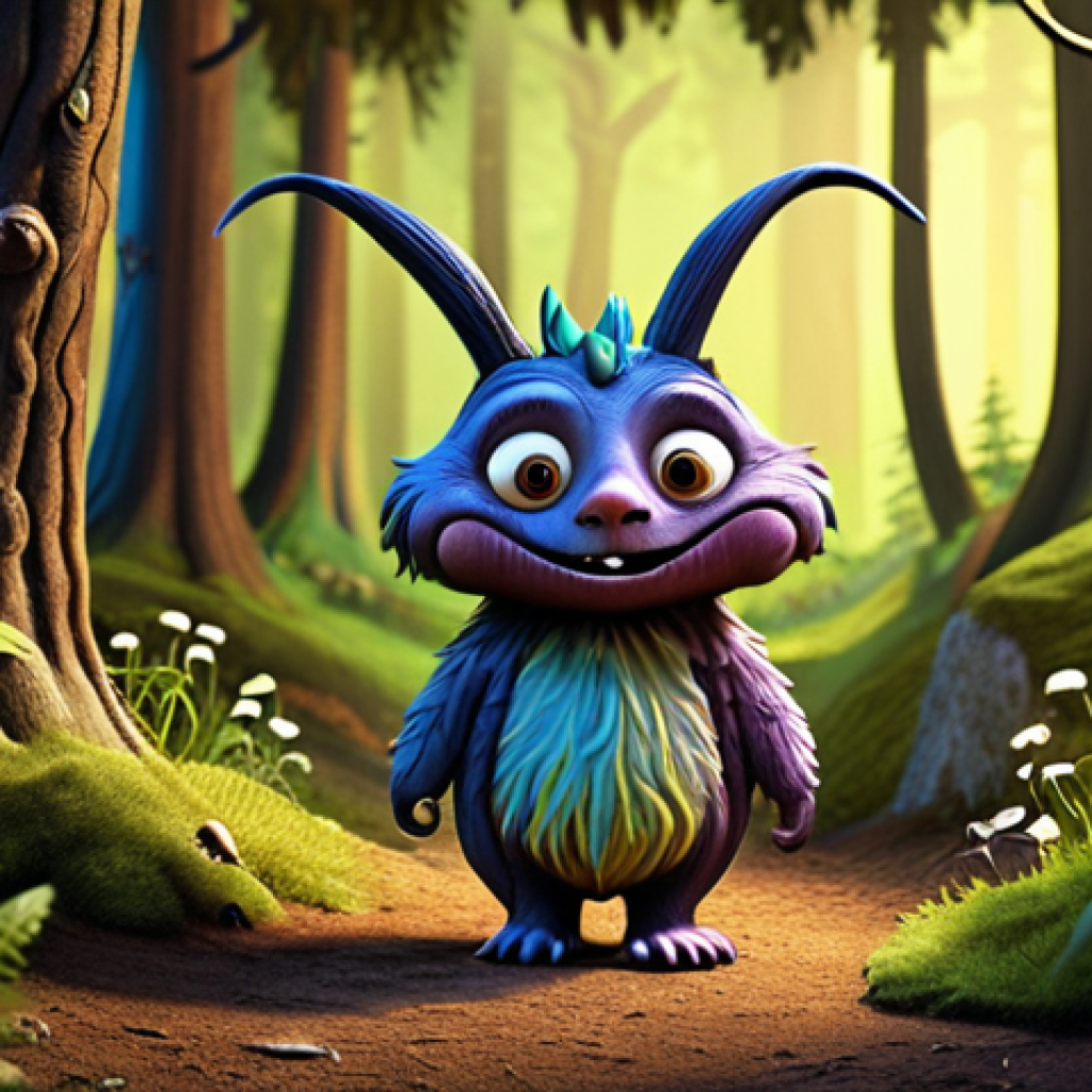 **Prompt 1:** "A whimsical character design for a children's book, featuring a friendly, colorful creature with exaggerated features, set against a backdrop inspired by the Black Forest."
