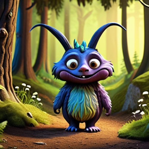 Home 15 **Prompt 1:** "A whimsical character design for a children's book, featuring a friendly, colorful creature with exaggerated features, set against a backdrop inspired by the Black Forest."