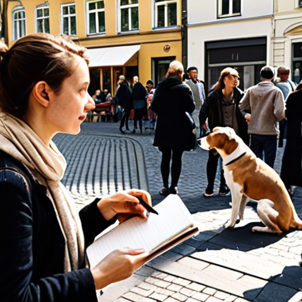 **

Prompt: Empathetic character designer observing people on the street, sketching in a Moleskine notebook. Diverse individuals surround them: a woman holding a coffee, a person talking to a dog, focusing on capturing subtle details and body language. Warm, inviting atmosphere, reminiscent of a sunny Berlin street scene.

**