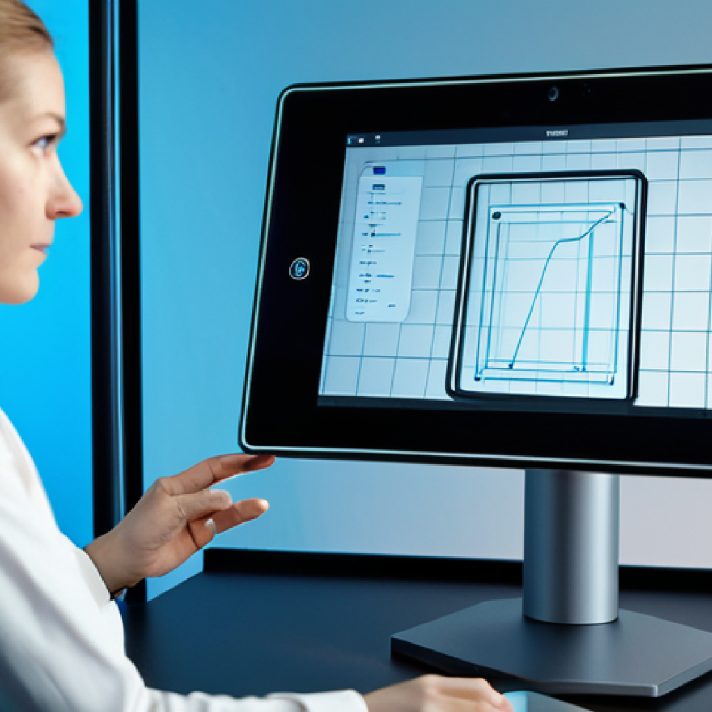 A focused German female character designer, aged 30s, with a thoughtful expression. Dressed in a modern, fully clothed, professional business casual outfit, appropriate attire. Seated comfortably in a sophisticated, minimalist digital design studio. Large, clean monitors display abstract 3D character wireframes and vibrant digital art. Soft, cool-toned ambient lighting creates a calm, high-tech atmosphere. A tablet with a stylus rests nearby. Natural pose, her hands are perfectly formed, gesturing subtly towards one of the screens, as if interacting with a holographic interface or refining a digital concept. Proper finger count, correct proportions, perfect anatomy. Ultra-detailed, professional studio photography, high resolution, sharp focus, cinematic lighting. safe for work, appropriate content, fully clothed, professional, modest.