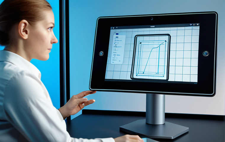 A focused German female character designer, aged 30s, with a thoughtful expression. Dressed in a modern, fully clothed, professional business casual outfit, appropriate attire. Seated comfortably in a sophisticated, minimalist digital design studio. Large, clean monitors display abstract 3D character wireframes and vibrant digital art. Soft, cool-toned ambient lighting creates a calm, high-tech atmosphere. A tablet with a stylus rests nearby. Natural pose, her hands are perfectly formed, gesturing subtly towards one of the screens, as if interacting with a holographic interface or refining a digital concept. Proper finger count, correct proportions, perfect anatomy. Ultra-detailed, professional studio photography, high resolution, sharp focus, cinematic lighting. safe for work, appropriate content, fully clothed, professional, modest.