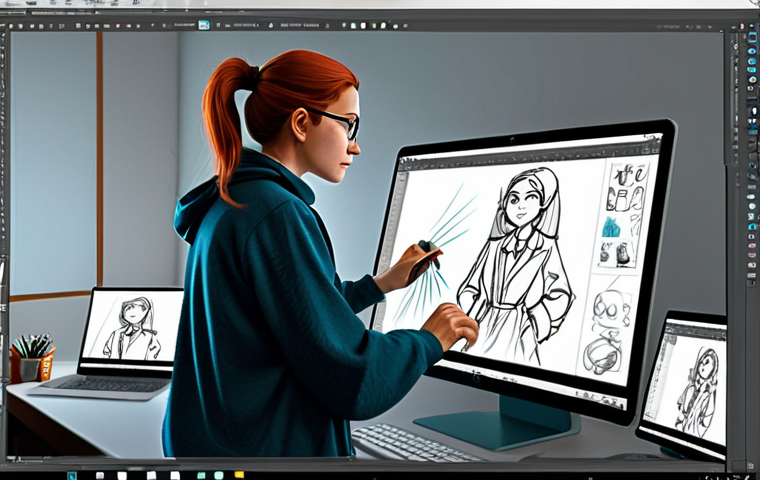 **

"A professional character designer in a modern, well-lit studio, working on a digital painting of a whimsical, fully clothed cartoon character. She is using a Wacom Intuos Pro tablet and Adobe Photoshop. The studio is clean and organized, with sketches and reference materials on the walls. Safe for work, appropriate content, fully clothed, professional, perfect anatomy, natural pose, high quality digital art."

**