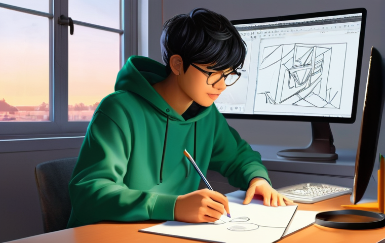 캐릭터디자인과 2D 애니메이션 제작기법 - **Prompt 2: Character Design Evolution**
    "A creative side-by-side illustration showing the artis...