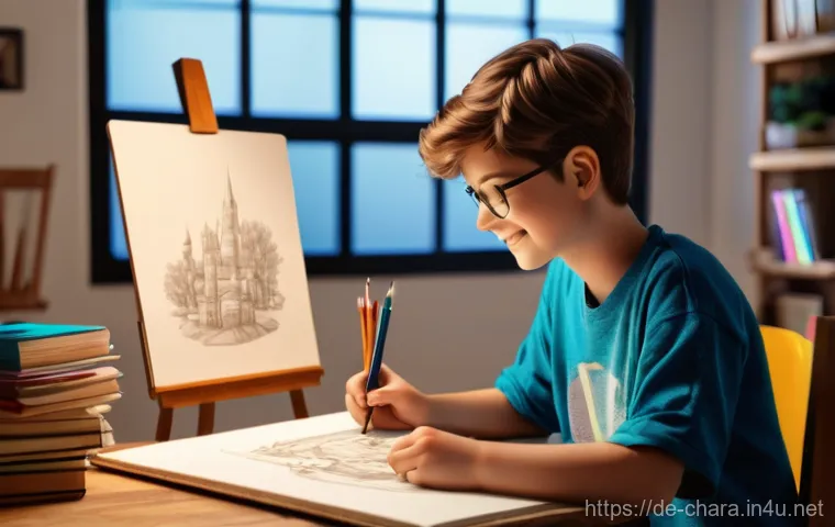 캐릭터디자인 학습에서 동기부여 유지법 - **Prompt:** A young, aspiring character designer, male or female, modestly dressed in a comfortable ...