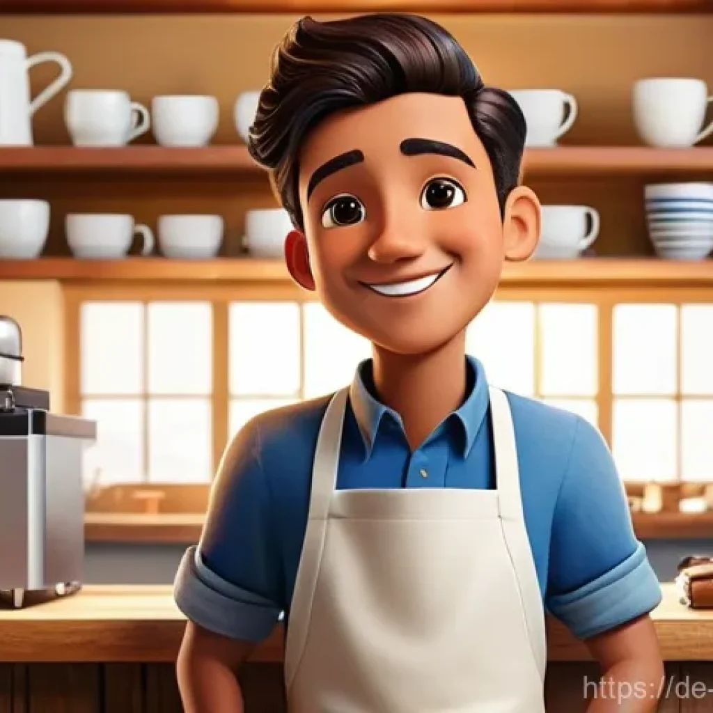 캐릭터디자인과 콘텐츠 제작의 조화 - **Prompt:** A charming, slightly whimsical cartoon barista character, with a warm smile and kind eye...