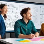 Home 19 캐릭터디자인 협업 프로젝트 경험담 - **Collaborative Character Concept Development**
A vibrant, wide-angle digital illustration depic...