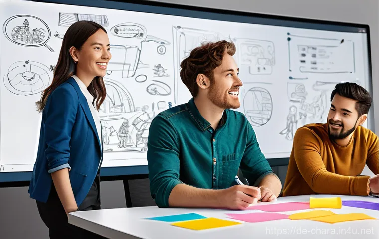 캐릭터디자인 협업 프로젝트 경험담 - **Collaborative Character Concept Development**
    A vibrant, wide-angle digital illustration depic...