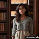 Home 17 캐릭터디자인 자격증 필기 시험 준비 전략 - **Prompt:** A young woman, appearing initially shy and introspective, stands in a warmly lit, antiqu...