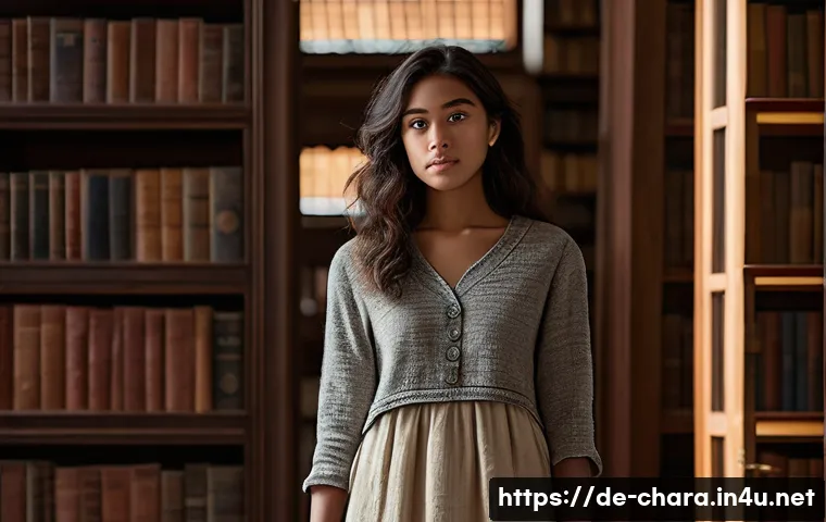 캐릭터디자인 자격증 필기 시험 준비 전략 - **Prompt:** A young woman, appearing initially shy and introspective, stands in a warmly lit, antiqu...