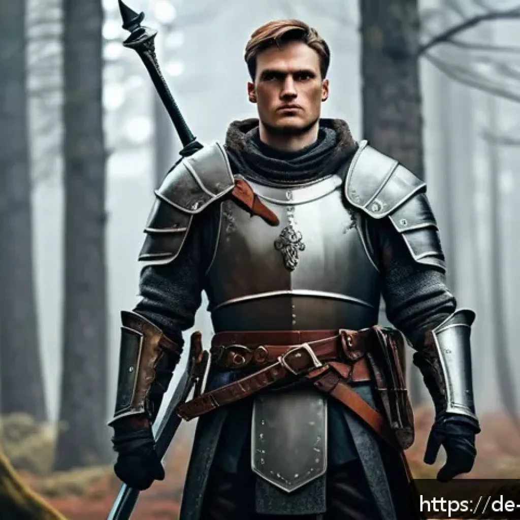 캐릭터디자인과 관련된 무료 학습 자료 - A confident German fantasy hero character with a strong, angular silhouette, broad shoulders, and mu...