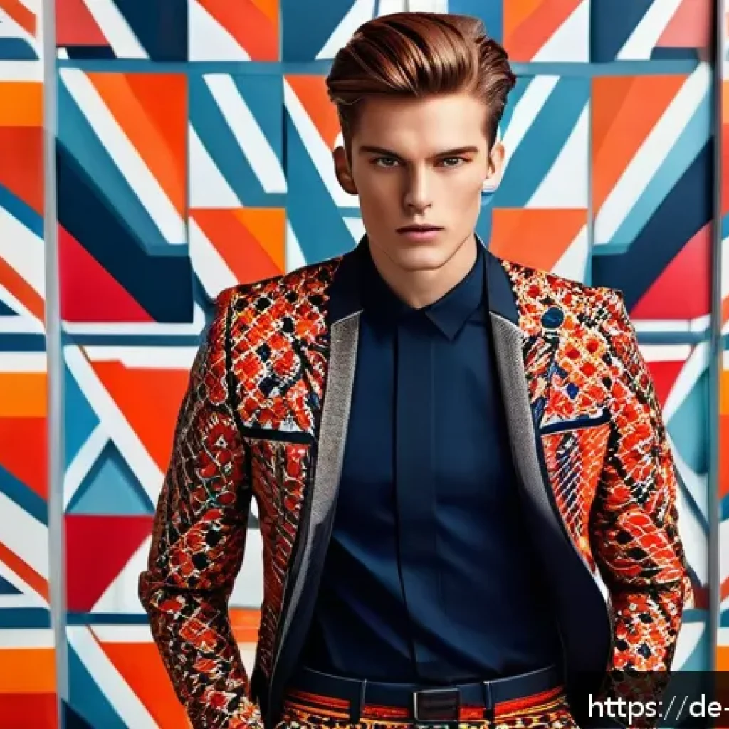 캐릭터디자인과 패턴디자인의 연관성 - A dynamic character portrait featuring a brave, energetic young adult wearing stylish, sharp-edged p...