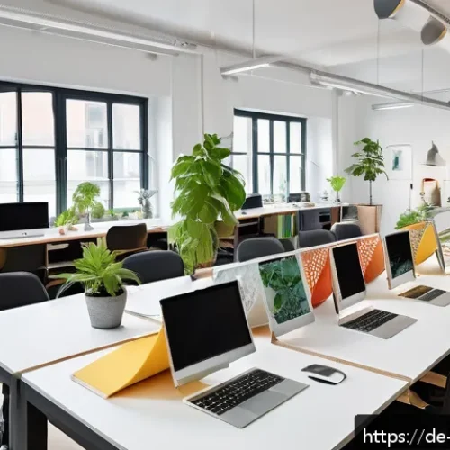 Home 30 캐릭터디자인 직무에서의 협업 환경 구축 방법 - A modern creative team workspace in Berlin, featuring diverse designers collaborating around a large...