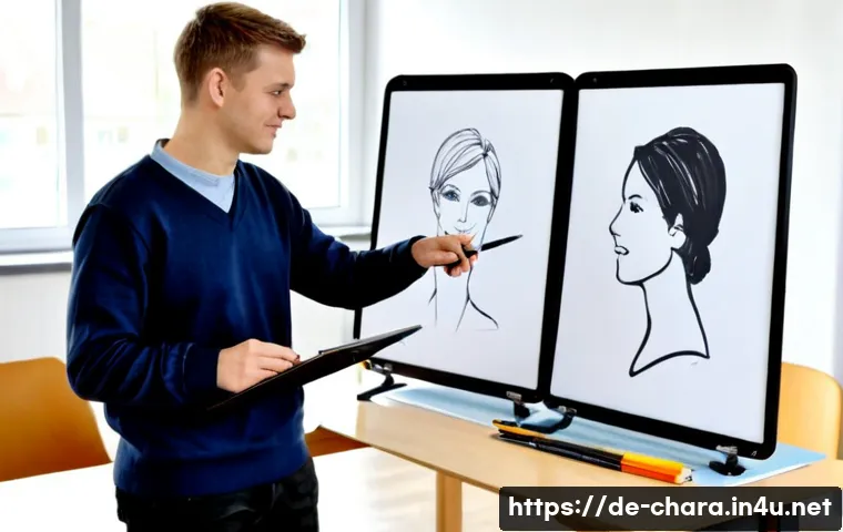 캐릭터디자인 관련 국비 지원 프로그램 - Photorealistic modern vocational training classroom in Germany, diverse adult students learning char...